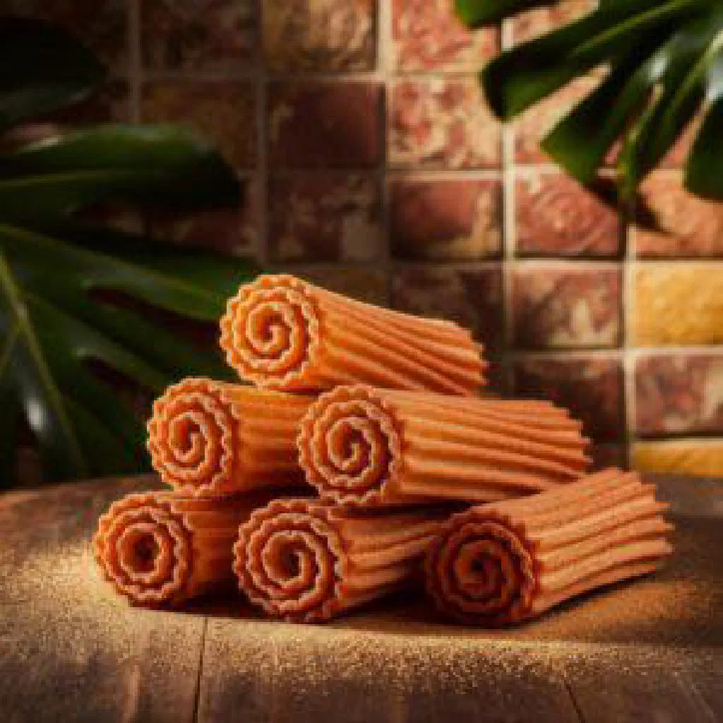 Golden fried churros dusted with cinnamon sugar and chocolate sauce