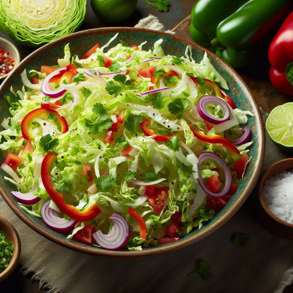 Fresh Honduran cabbage salad with shredded carrot and peppers in a bowl