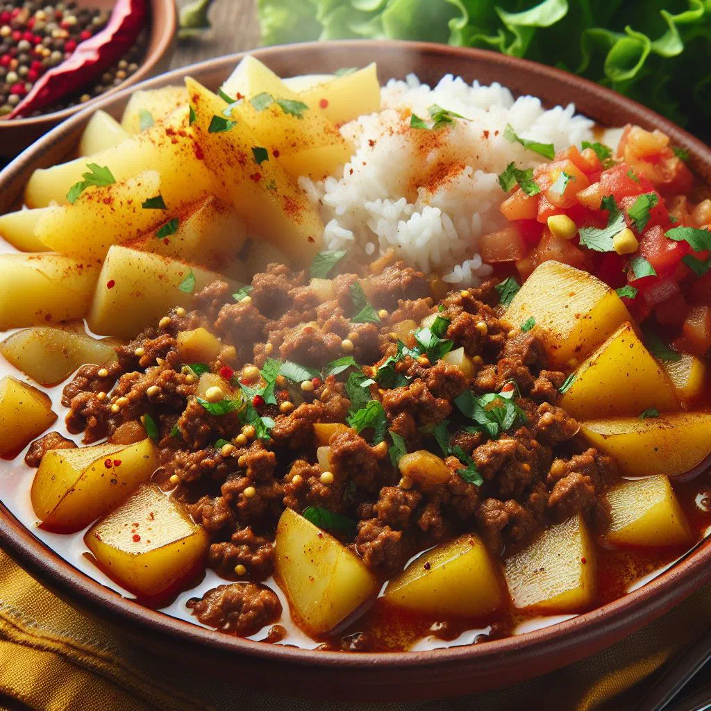 Honduran ground beef with diced potatoes in a savoury sauce