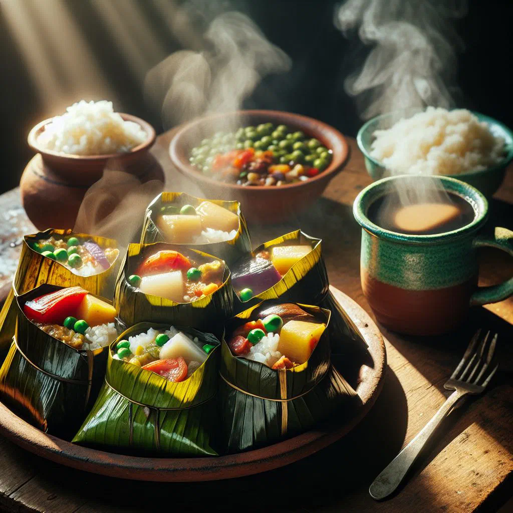Steamed nacatamales unwrapped from banana leaves on a plate