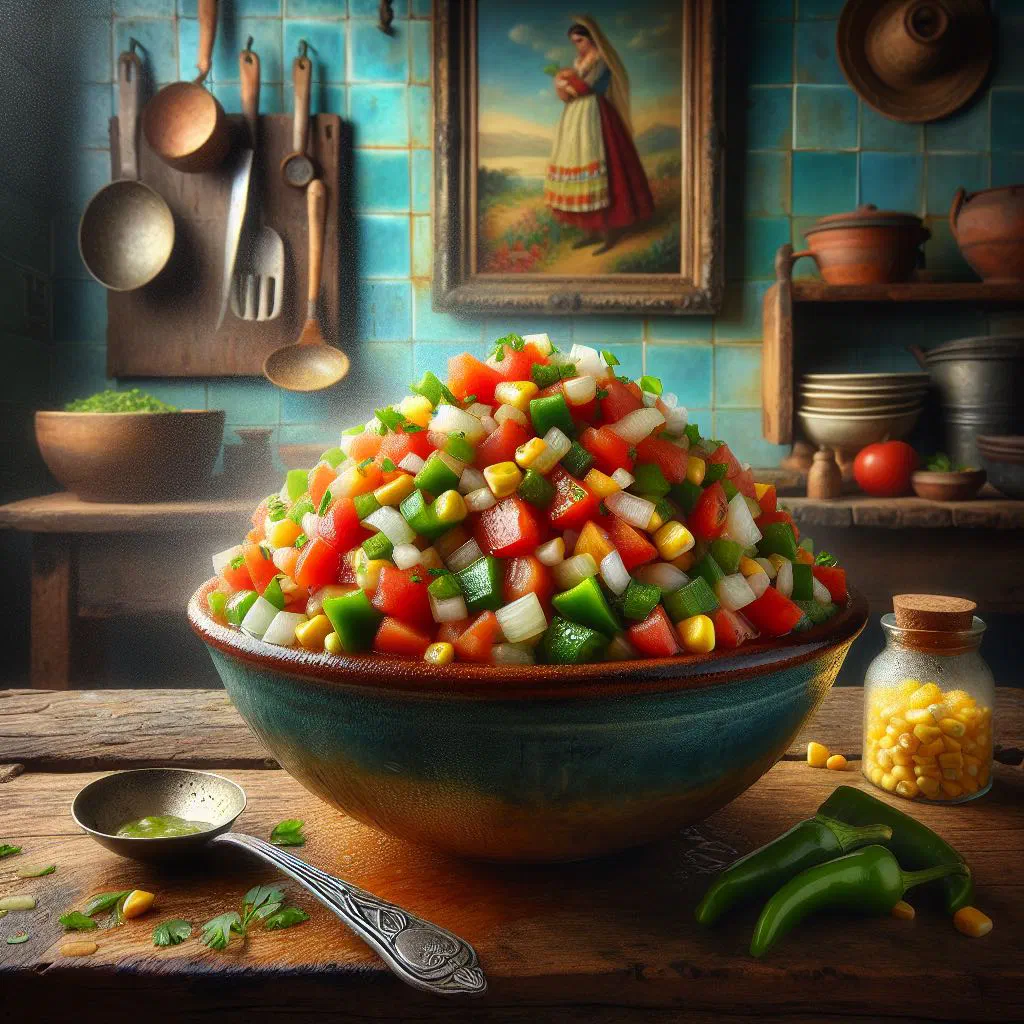 Colourful Honduran picadillo de vegetales garnished with fresh parsley