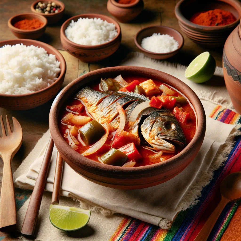Honduran tapado de pescado with fish fillets in a coconut broth garnished with coriander