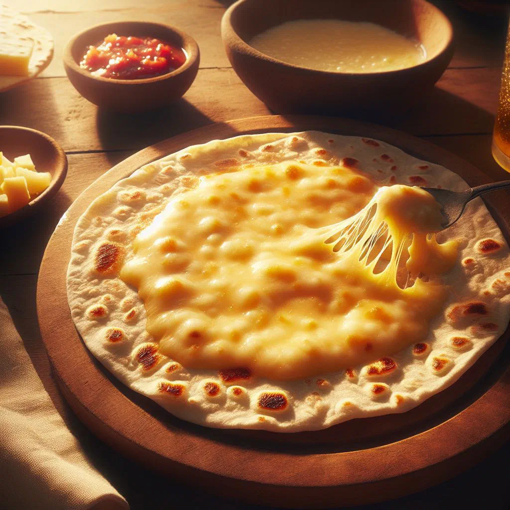 Golden corn tortillas filled with melted quesillo cheese, garnished with fresh coriander