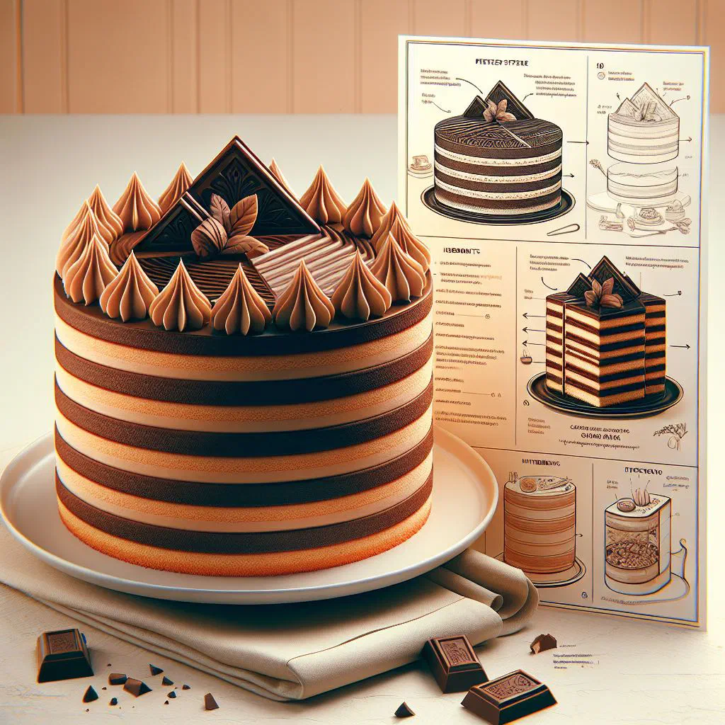 Slice of Dobos torta with chocolate buttercream layers and a caramel top