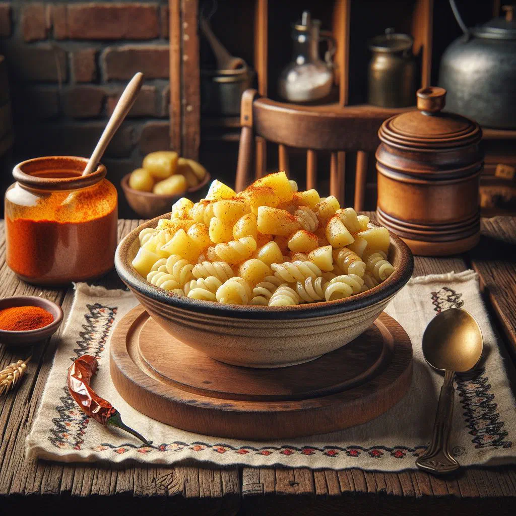 Hungarian krumplis tészta with potato and onion filling in a bowl