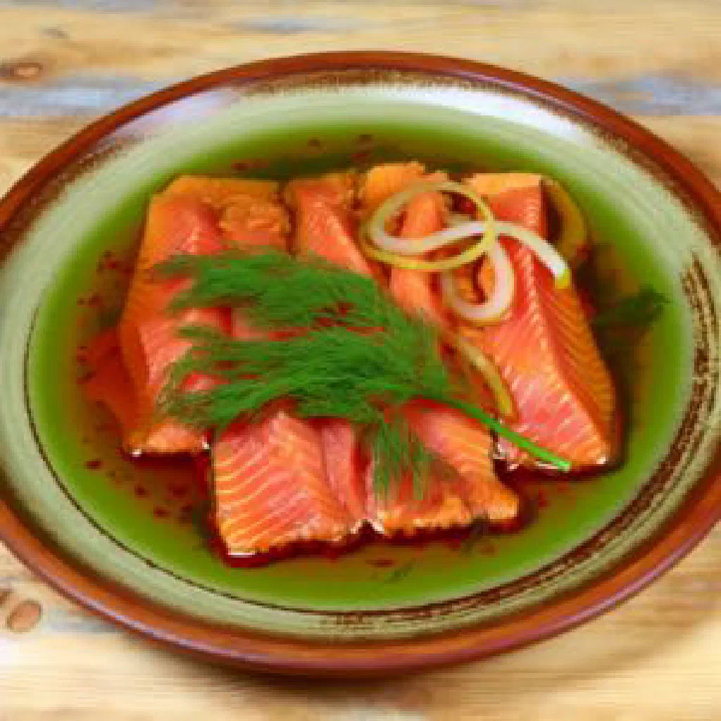 Thinly sliced cured graflax salmon with dill and lemon