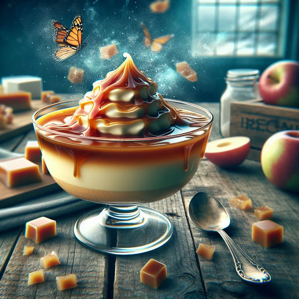 Creamy Icelandic caramel pudding in a glass with caramel sauce on top