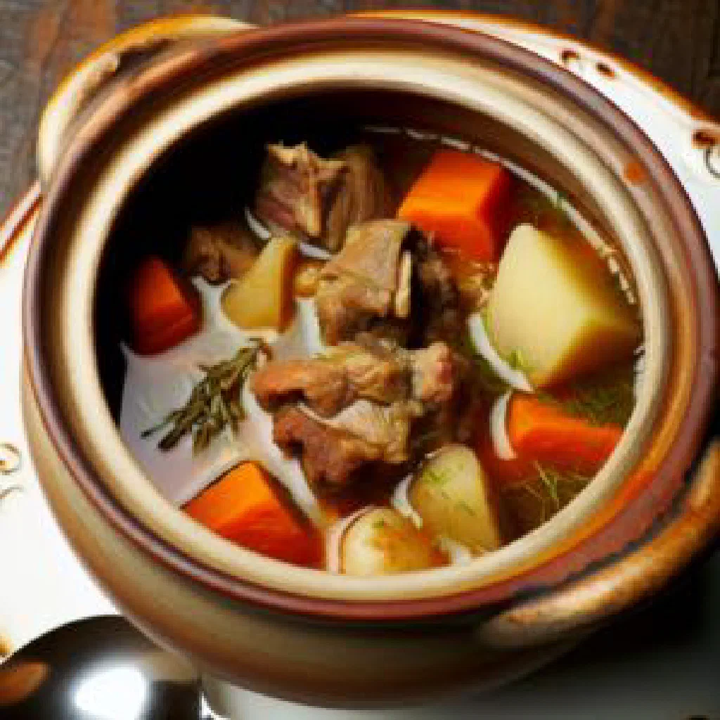 Hearty Icelandic kvænna stew with lamb, carrots and potatoes in a bowl