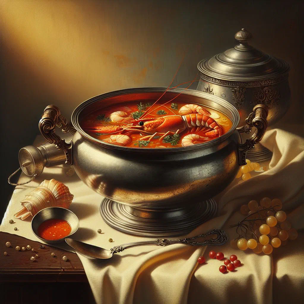 Creamy Icelandic langoustine soup in a deep bowl with fresh dill