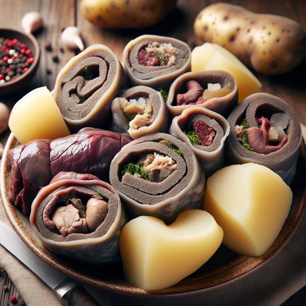 Sliced Icelandic slátur sausage served on a rustic wooden board