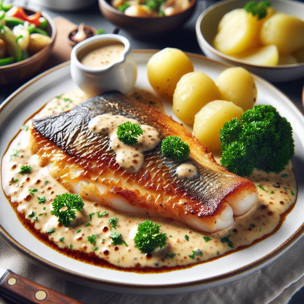 Pan-fried Icelandic fish fillets in a creamy sauce with fresh parsley