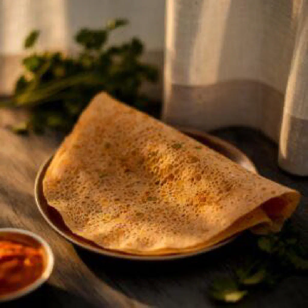 Golden adai dosa pancakes served with chutney