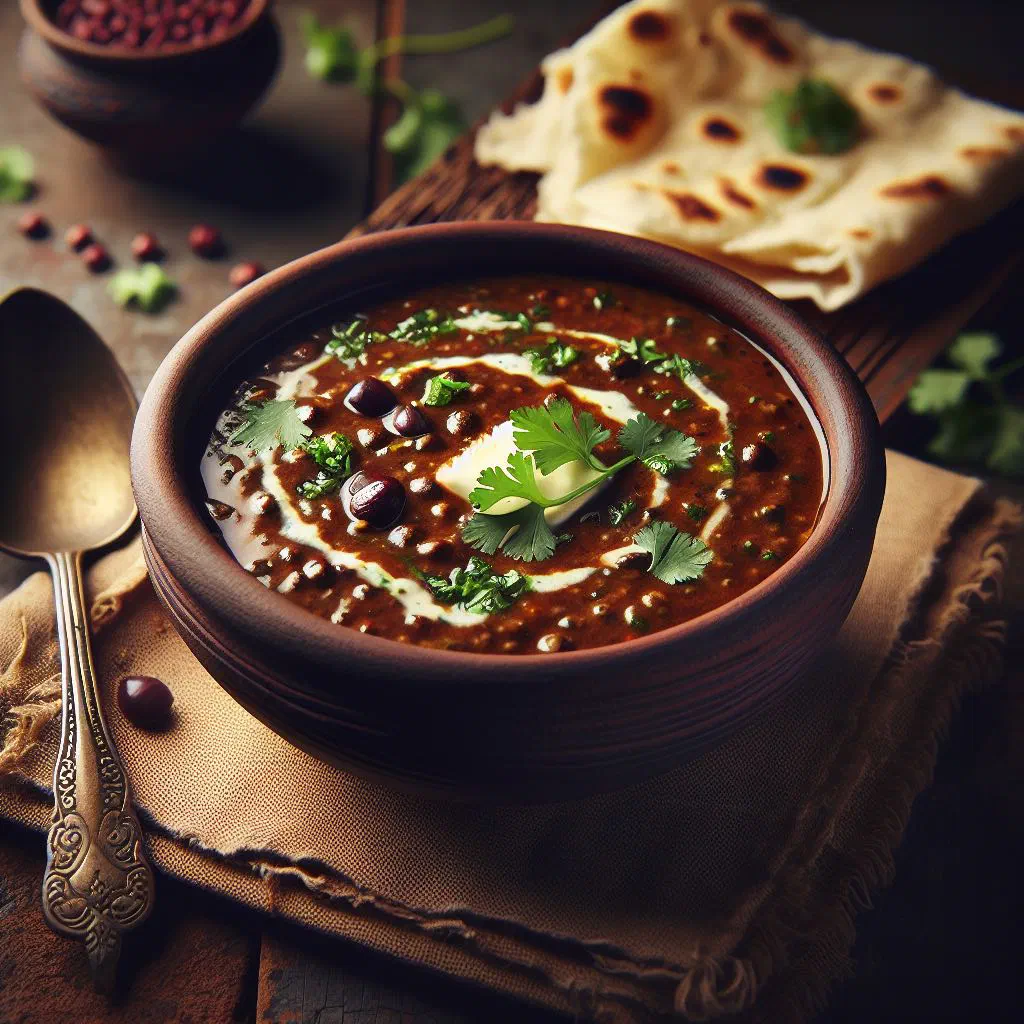 Creamy dal makhani garnished with fresh coriander in a bowl