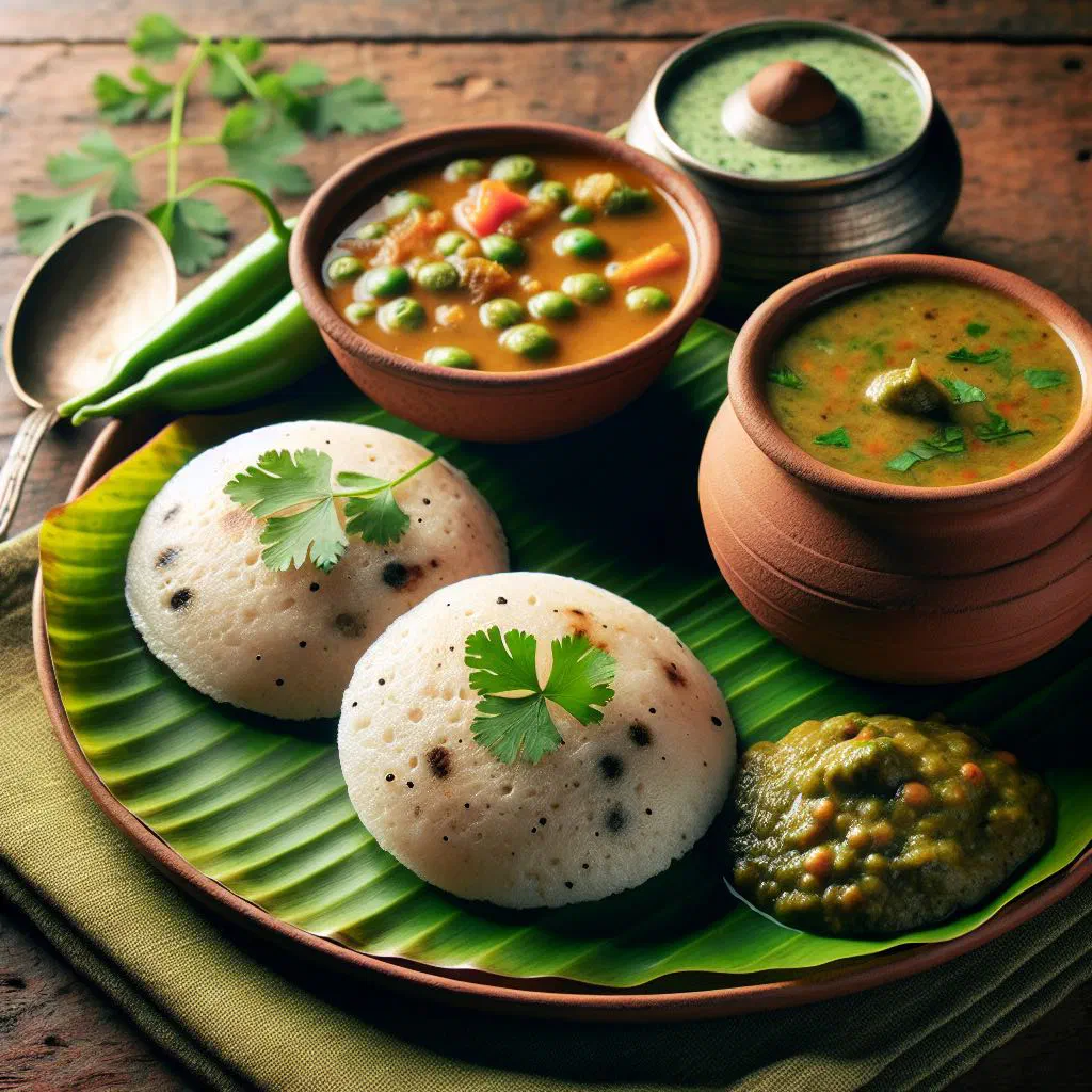 Soft white steamed idli rice cakes served with chutney and sambar