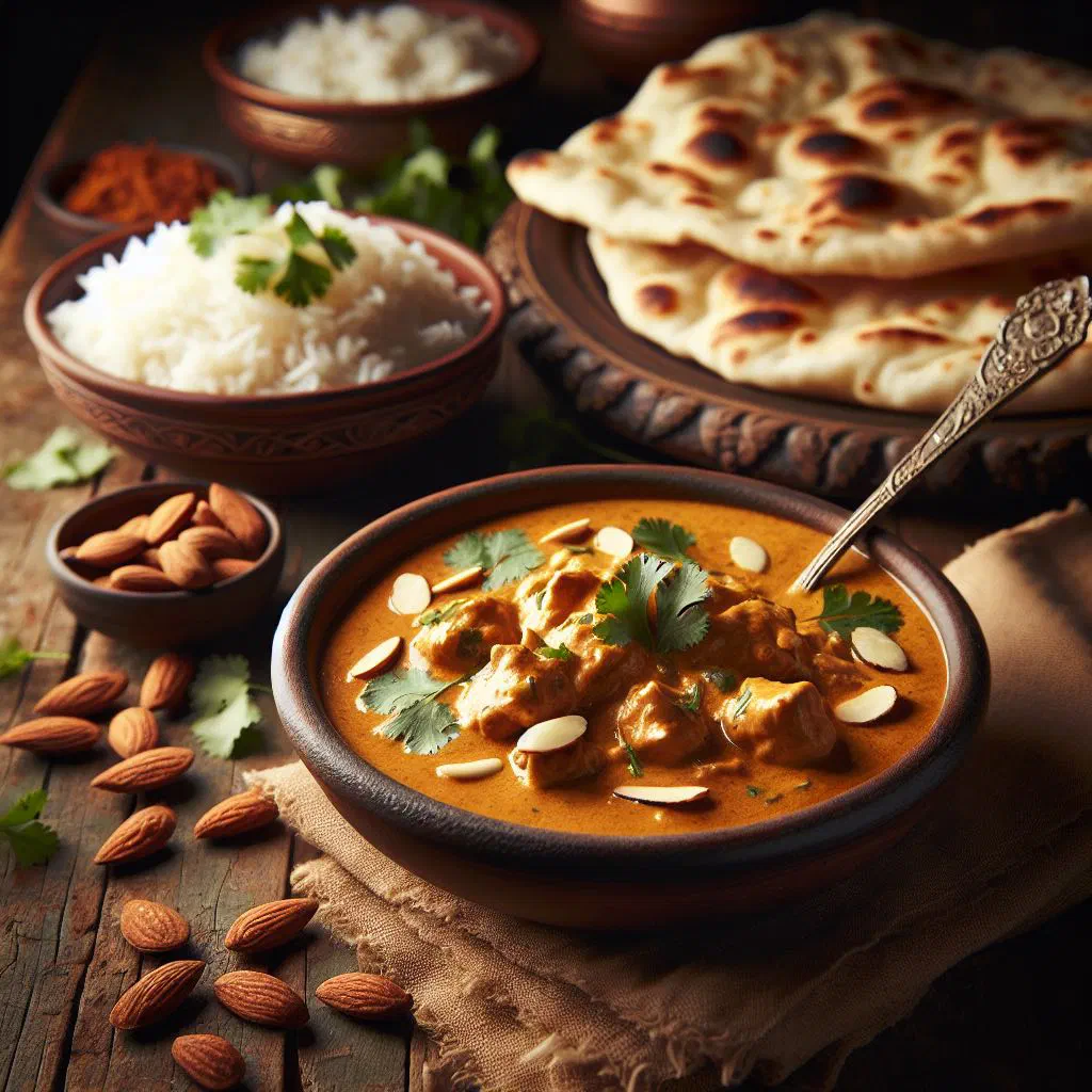Creamy chicken korma garnished with fresh coriander