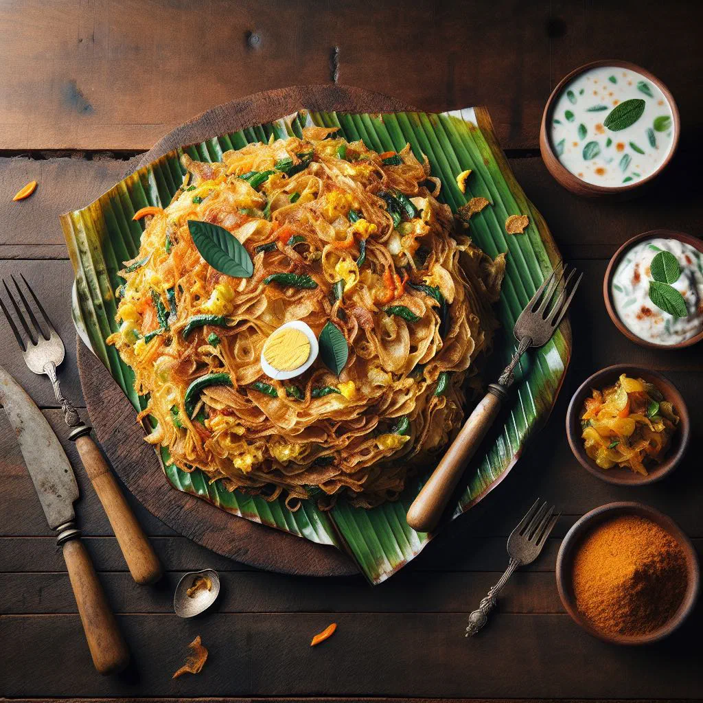 Chopped kothu parotta with vegetables garnished with fresh coriander