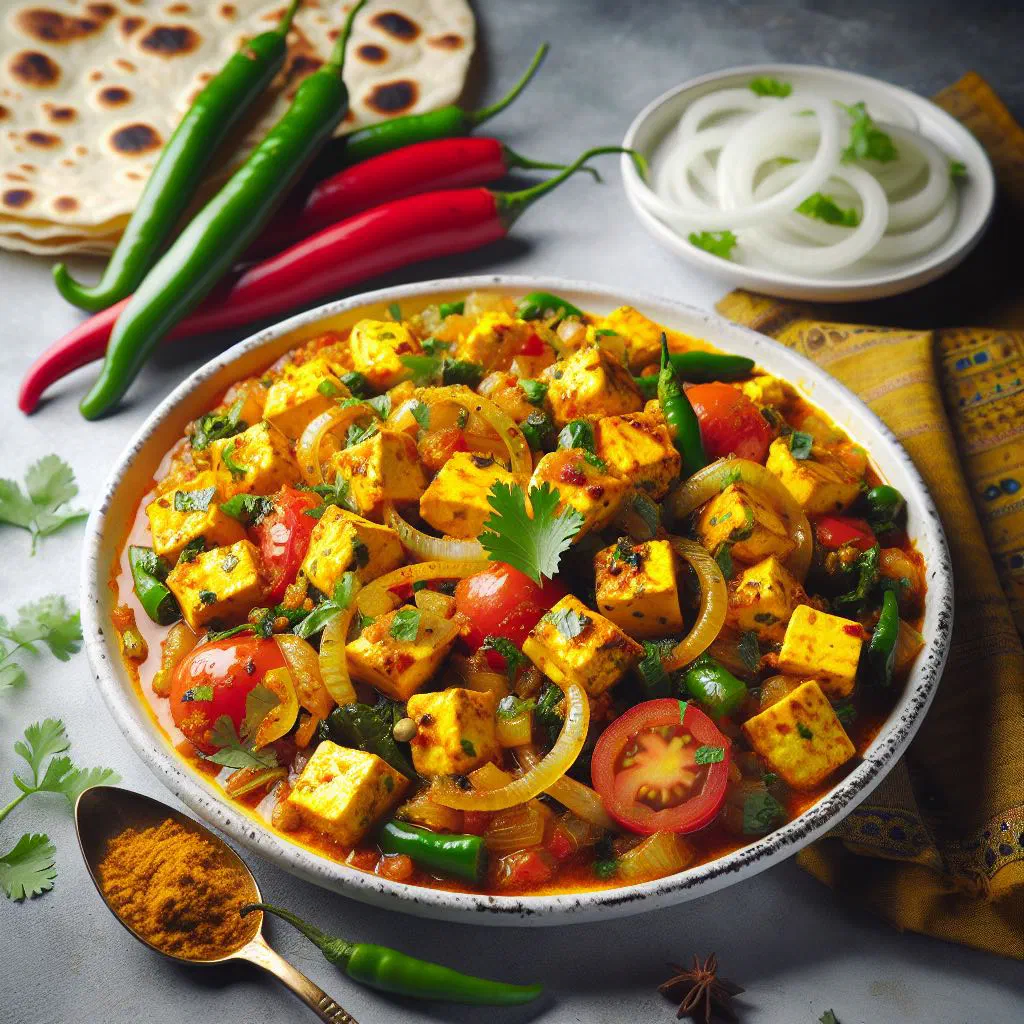 Spiced crumbled paneer bhurji garnished with fresh coriander