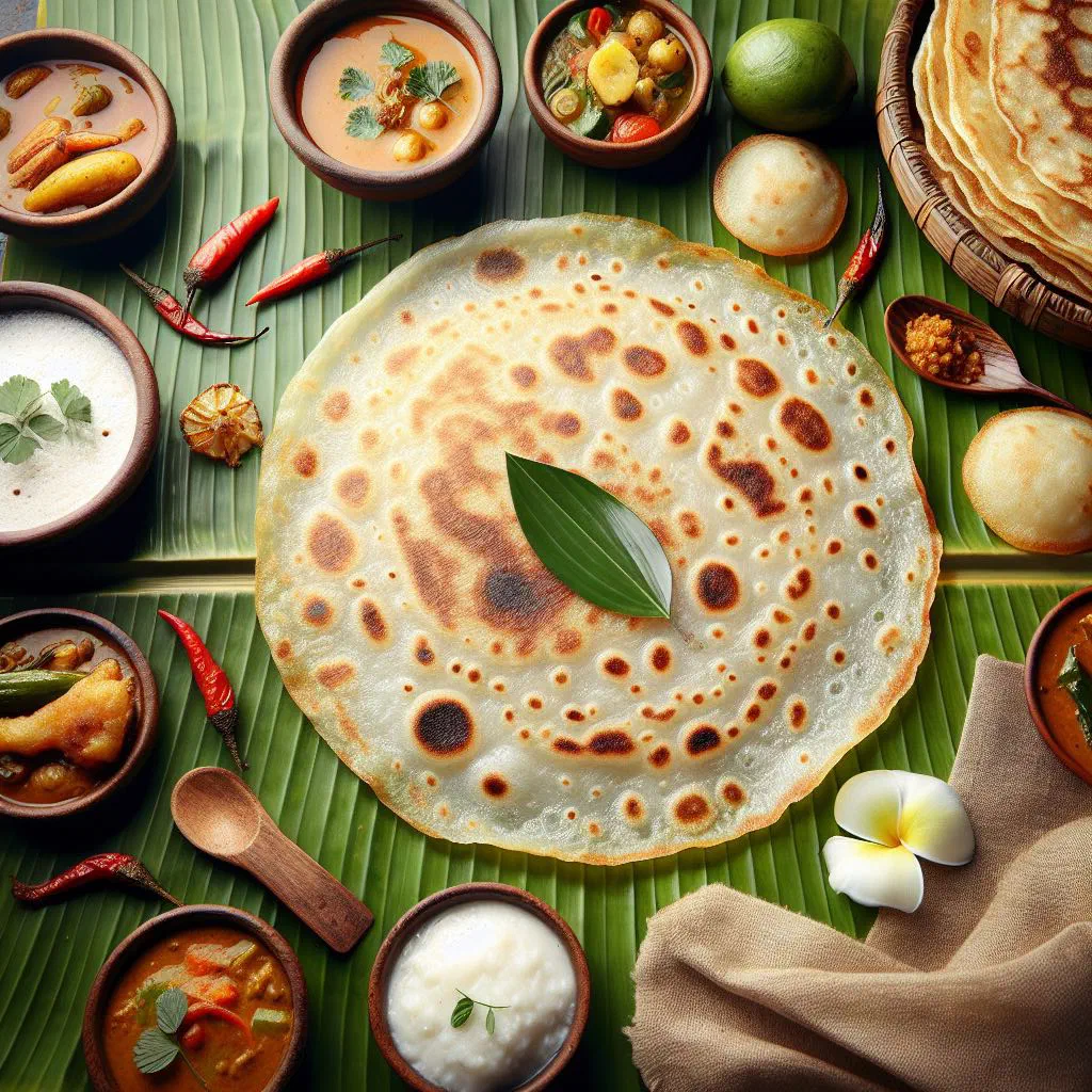 Soft round pathiri rice flatbreads stacked on a plate