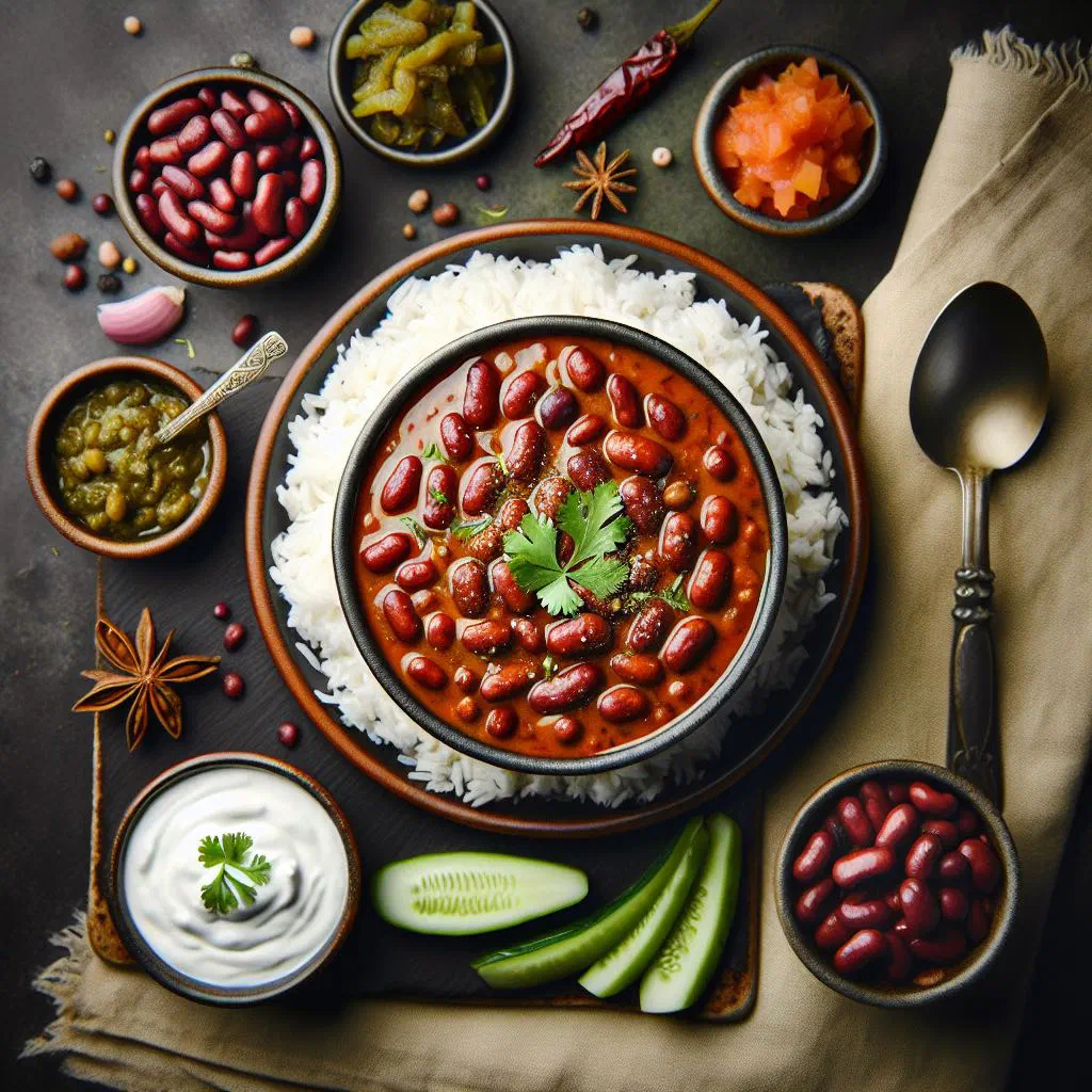 Rajma red kidney beans in spiced tomato sauce served with basmati rice
