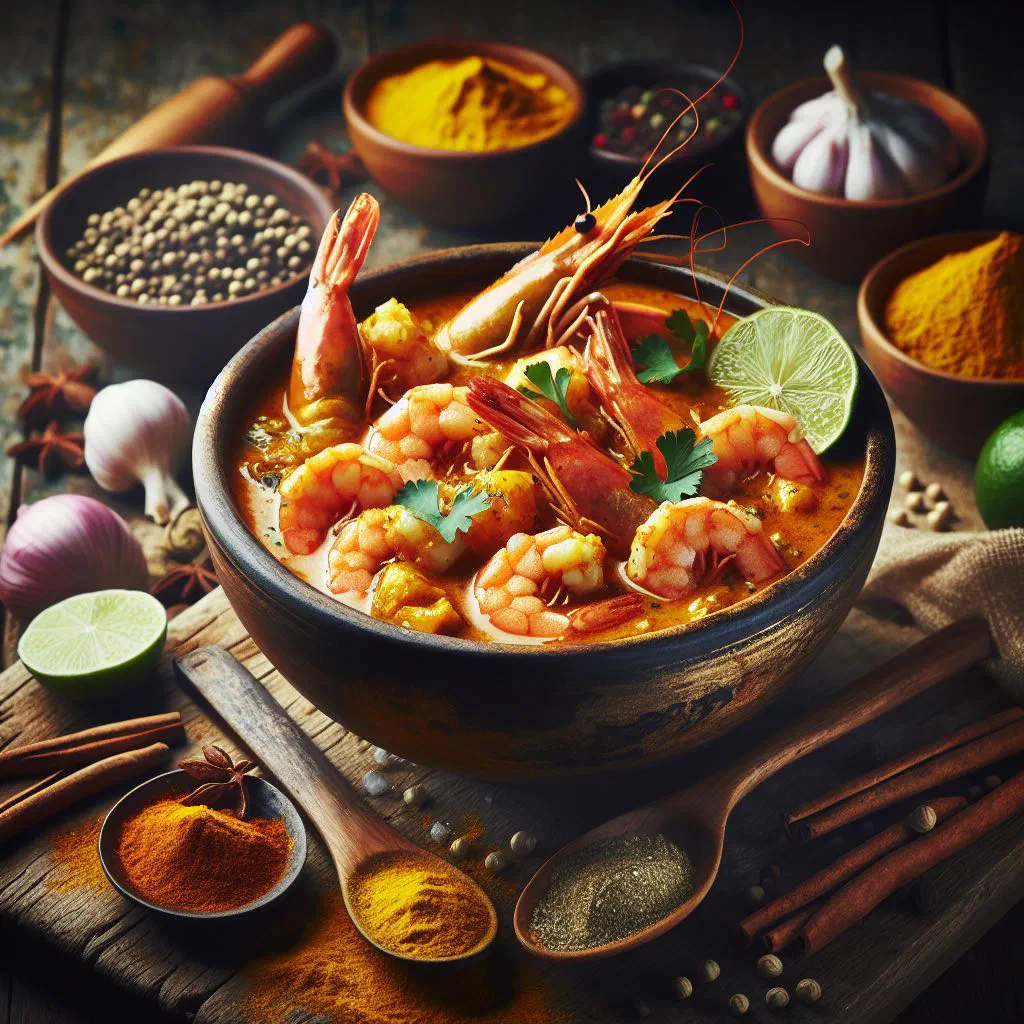 Shrimp curry in a creamy coconut sauce garnished with fresh coriander