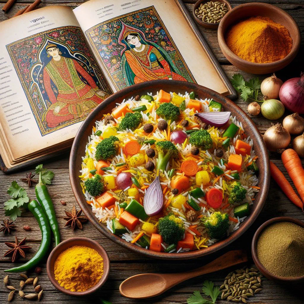 Vegetable biryani with basmati rice, mixed vegetables and fresh coriander