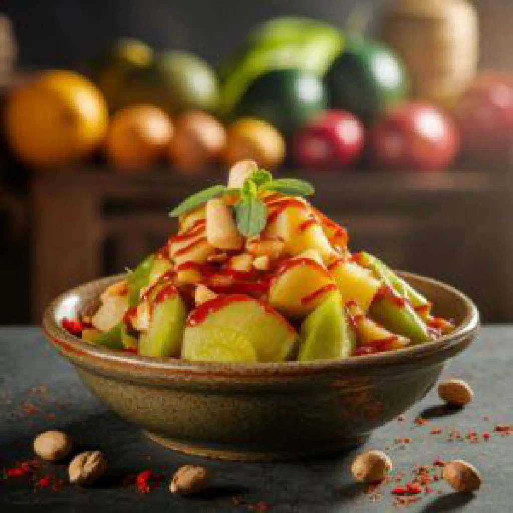 Asinan Jakarta with crisp vegetables, pineapple and crushed peanuts in a tangy dressing