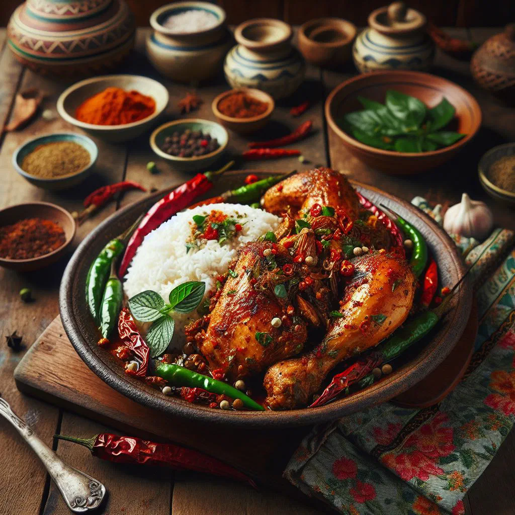 Slow-cooked Balinese ayam betutu chicken in aromatic spice paste