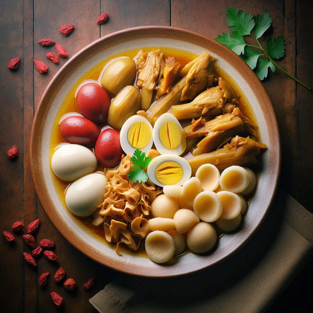 Indonesian gudeg of young jackfruit braised in coconut milk, served with rice