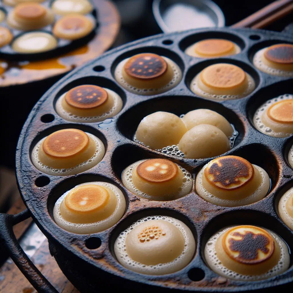 Small fluffy Indonesian kue cubit mini pancakes topped with chocolate sprinkles