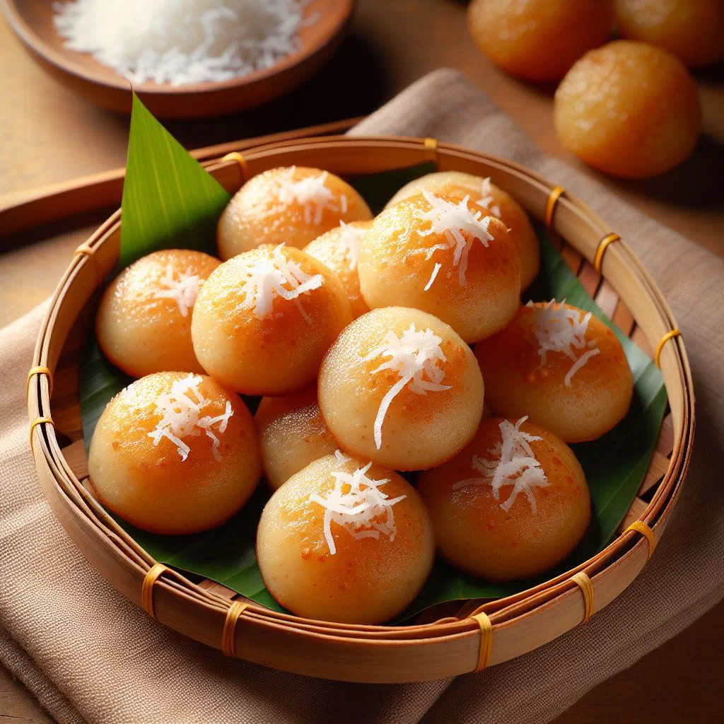 Small steamed Kue Lumpur cakes arranged on a serving plate