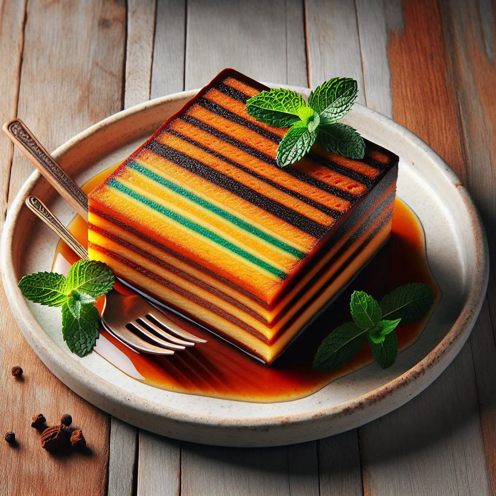Sliced Lapis Legit showing its fine golden layers