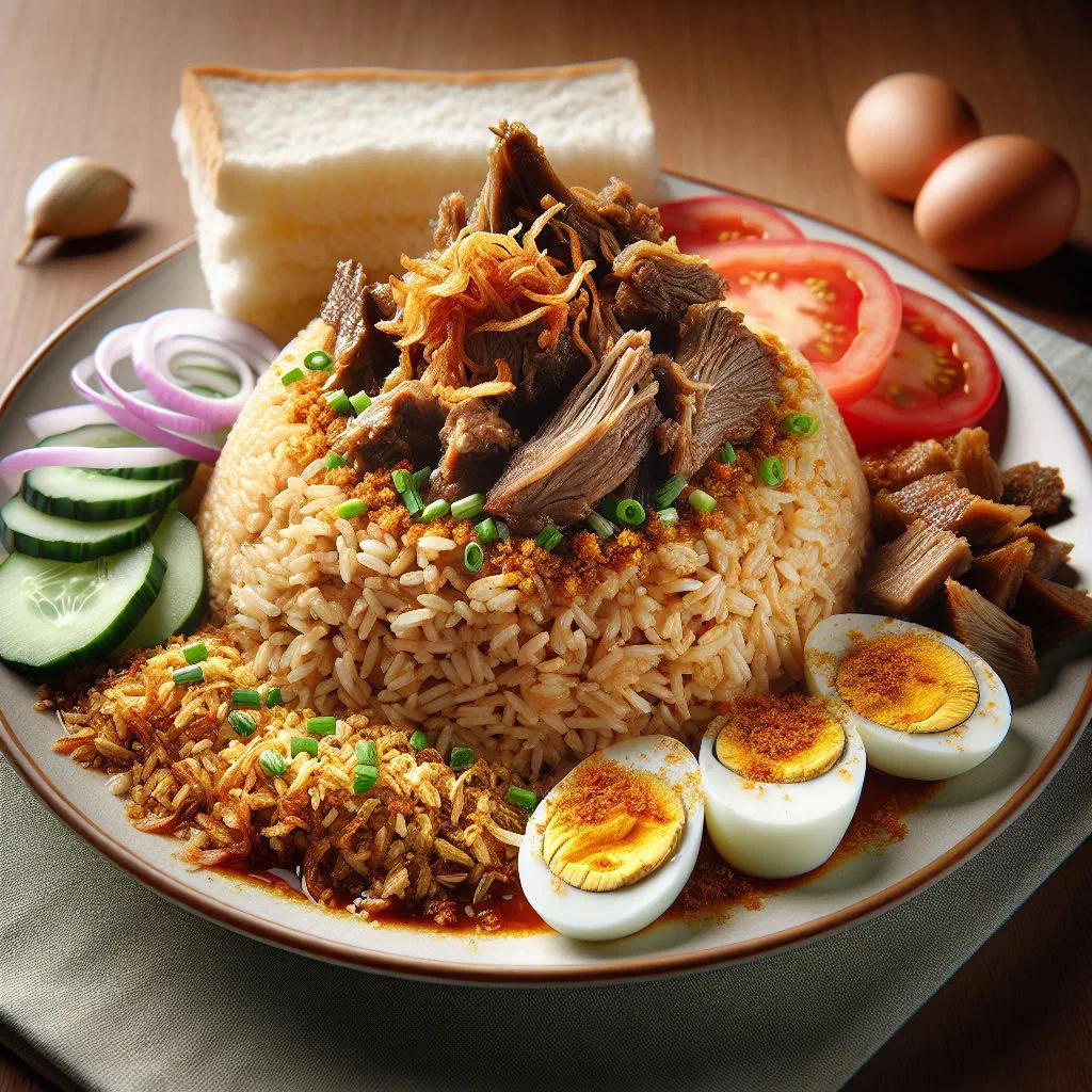 Fragrant nasi kebuli spiced rice with tender lamb and fresh herbs