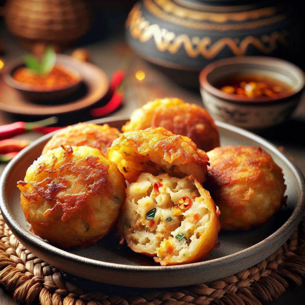 Golden, crispy Indonesian potato fritters on a plate