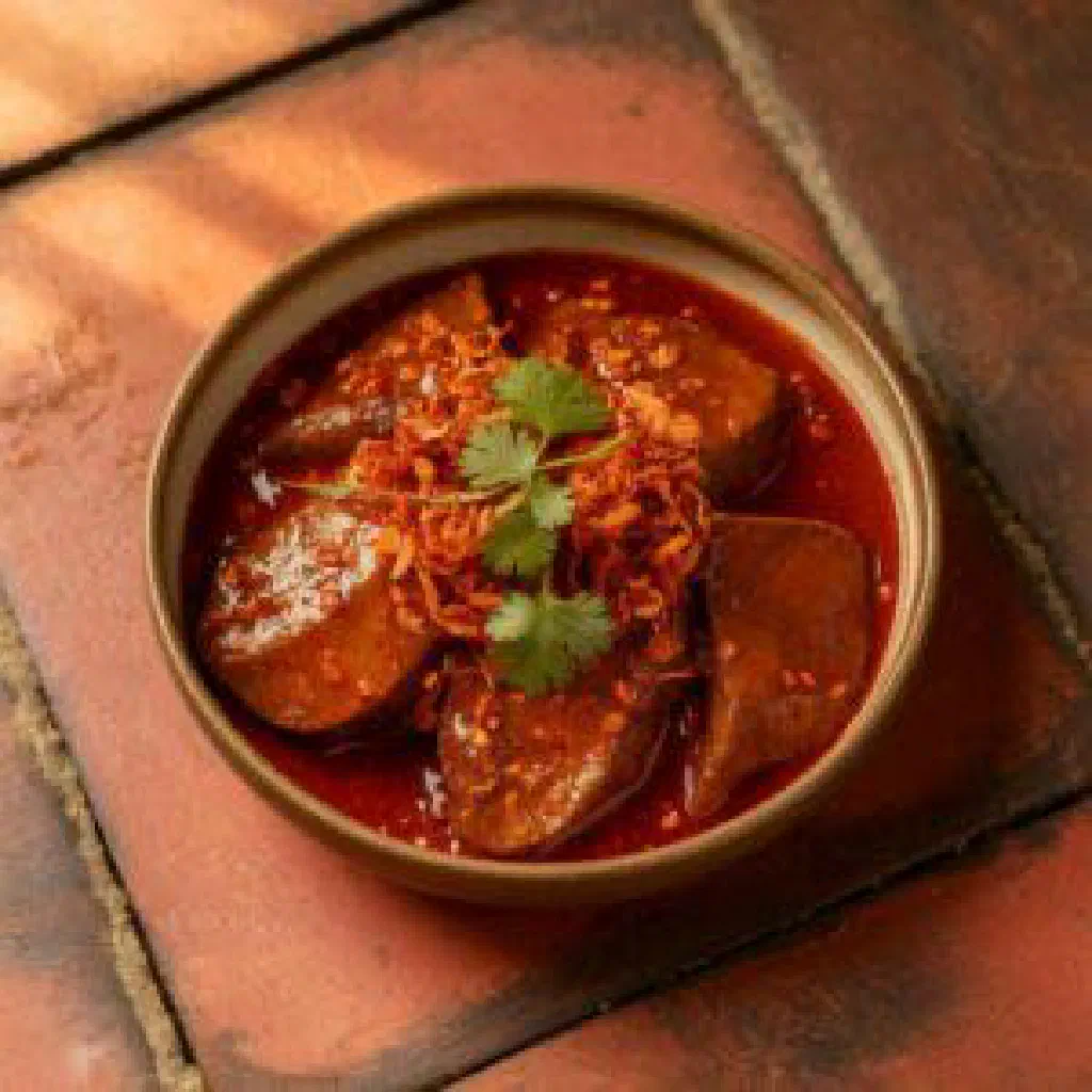 Spicy Indonesian sambal goreng ati with beef liver, chillies and coriander