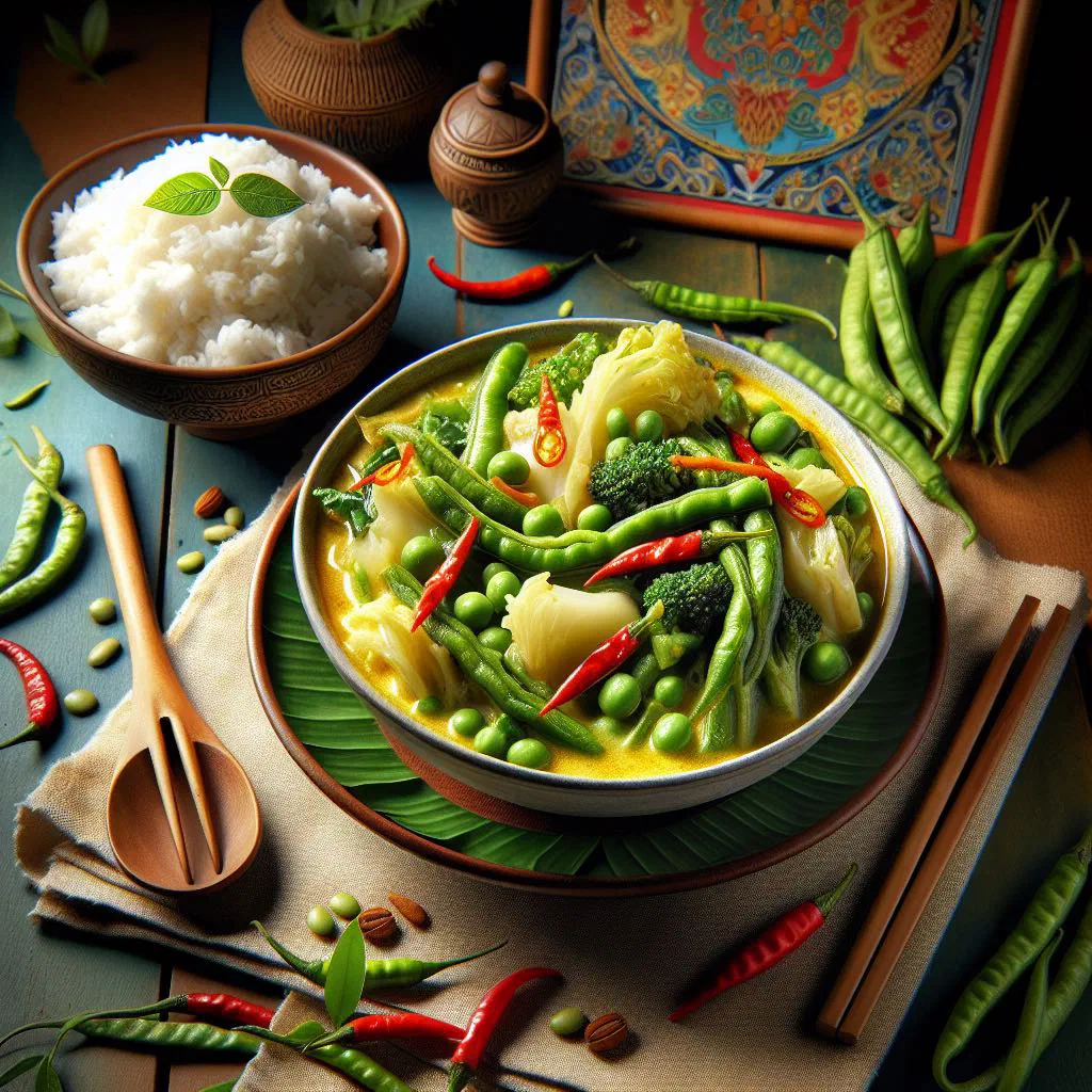 Sayur lodeh vegetable curry in coconut milk garnished with fresh coriander