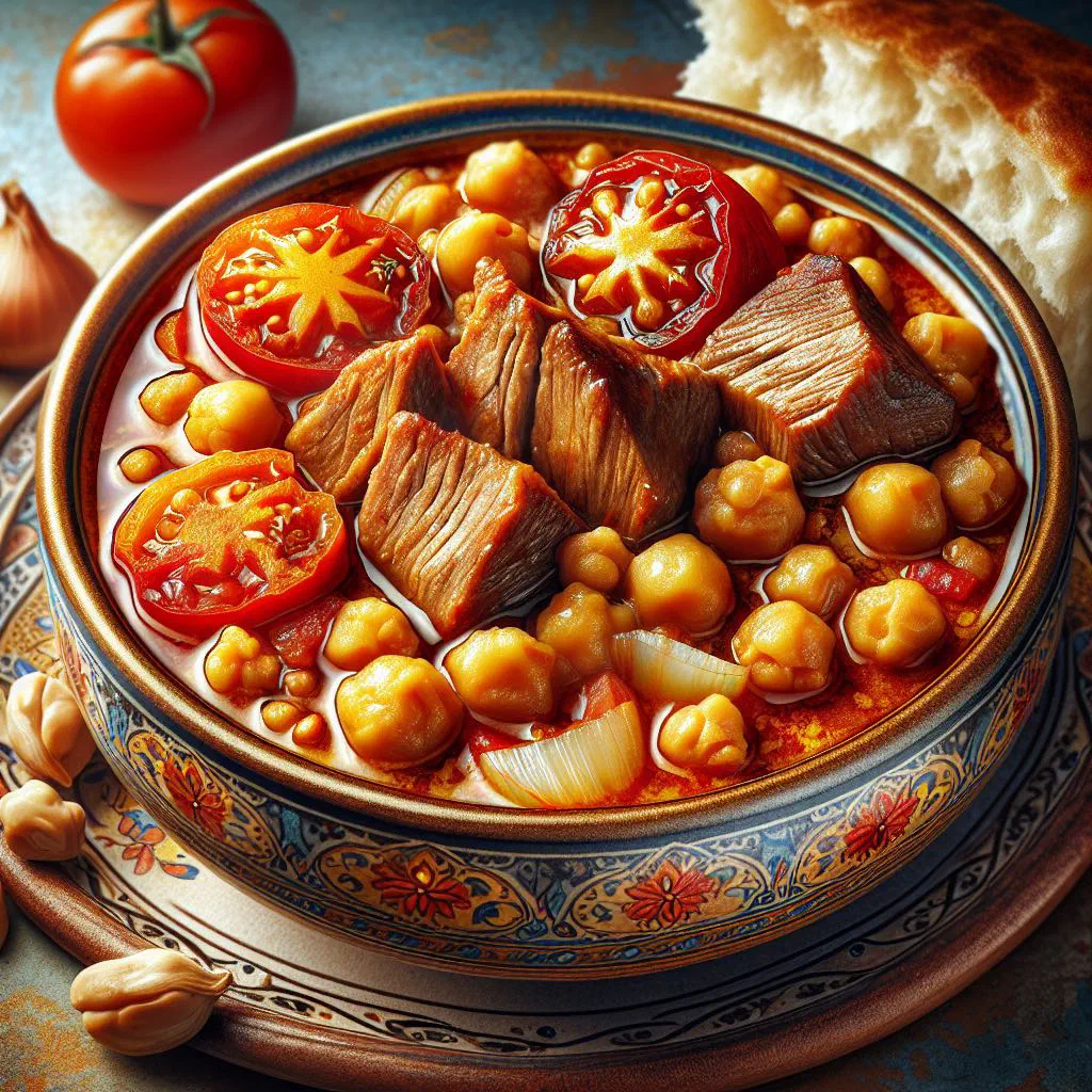 Aabgoosht lamb and chickpea stew served with fresh flatbread