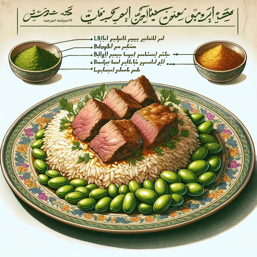 Fluffy Persian broad bean and dill rice served on a platter