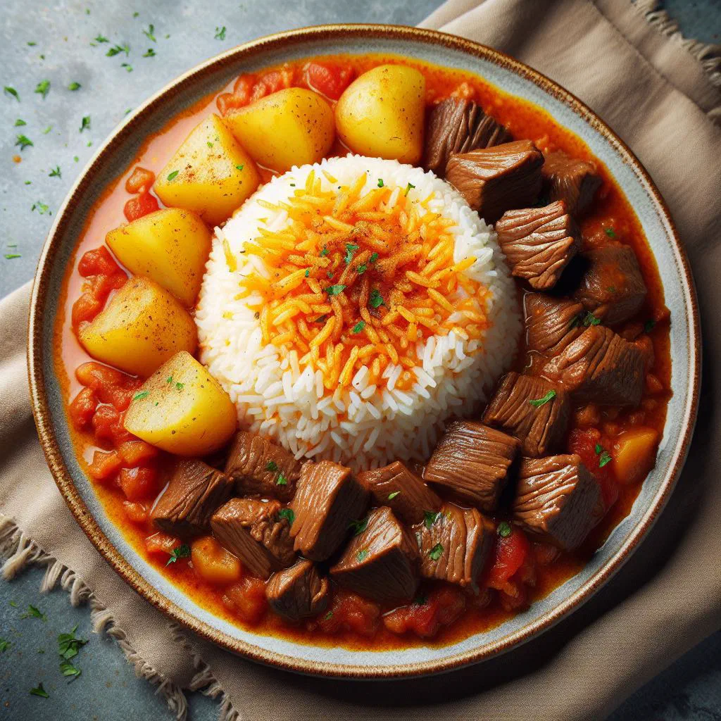 Estamboli polo, Persian tomato rice with tender meat and fresh coriander