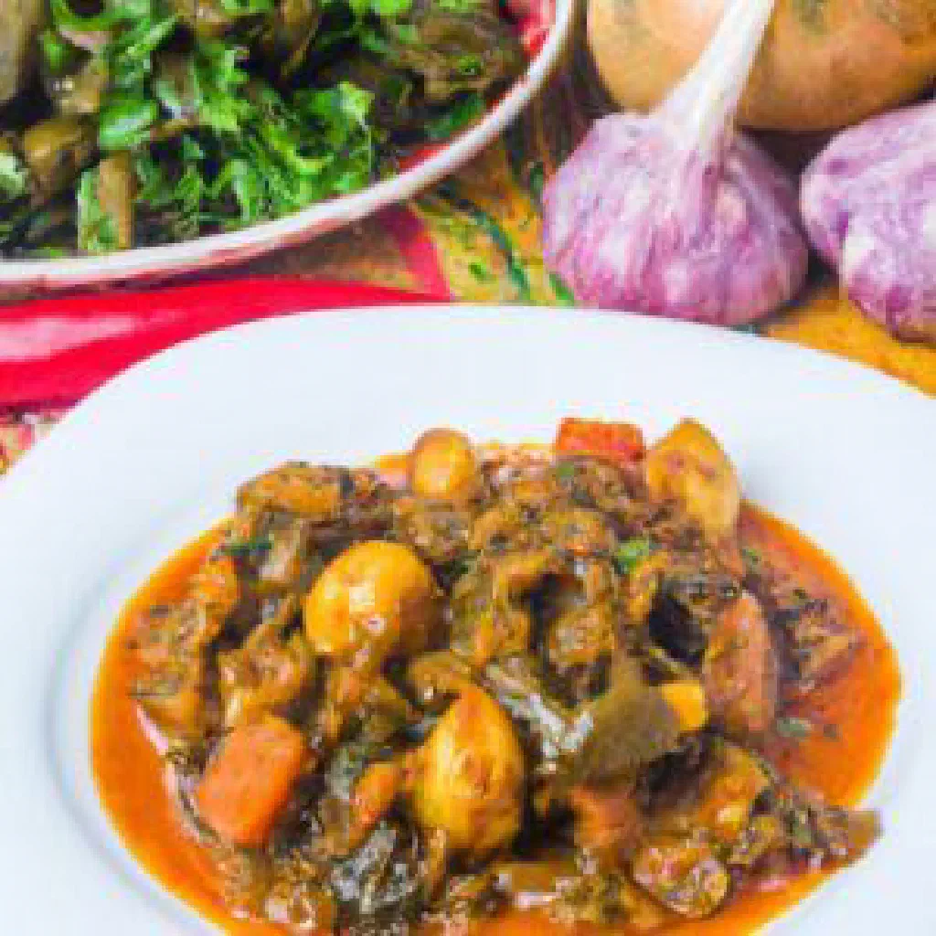 A deep bowl of Ghormeh Sabzi herb stew with kidney beans served over white rice