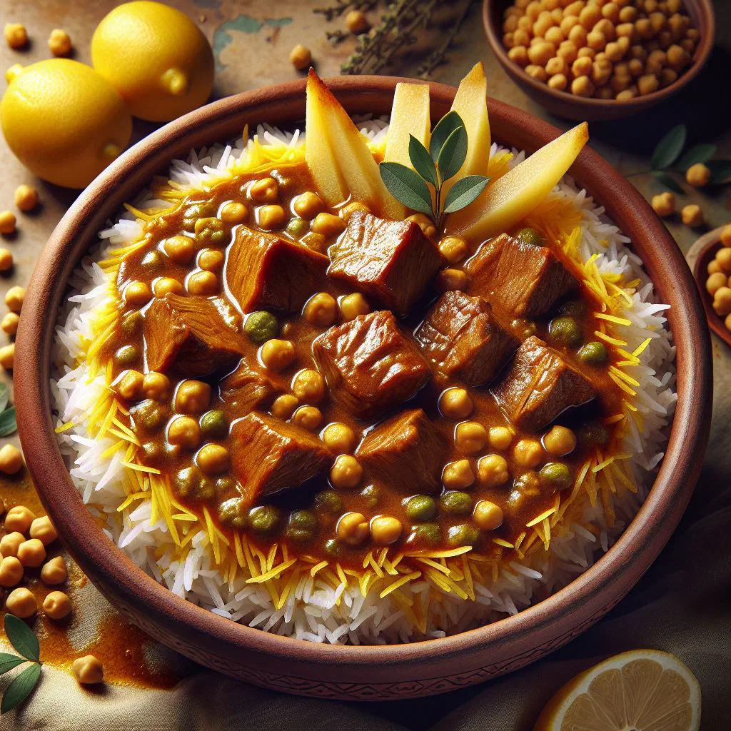 Persian beef and lentil stew topped with crisp golden potato slices