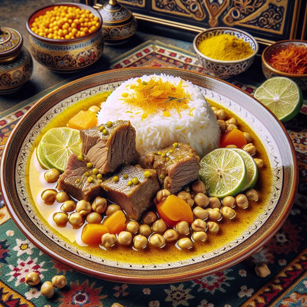 Persian lamb stew with dried limes served with steamed rice