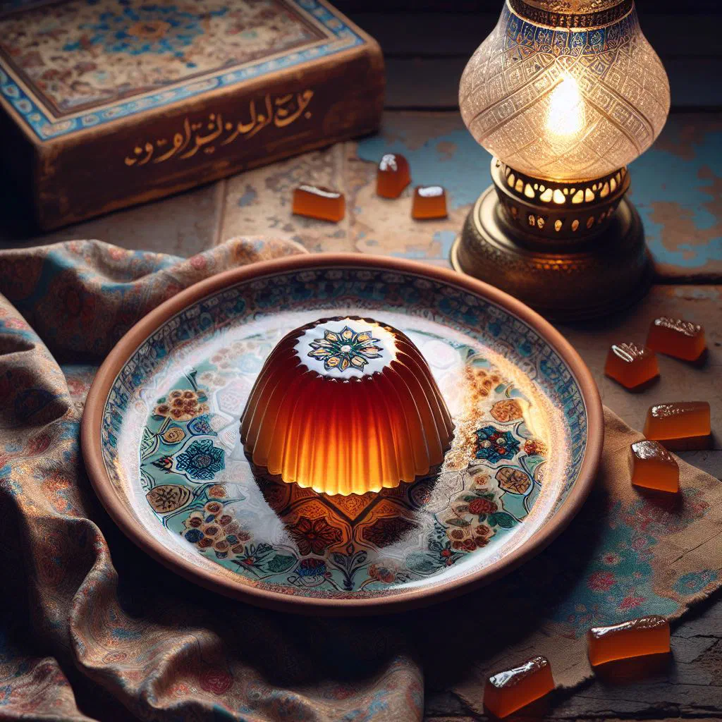 Squares of rose-scented masghati garnished with chopped pistachios