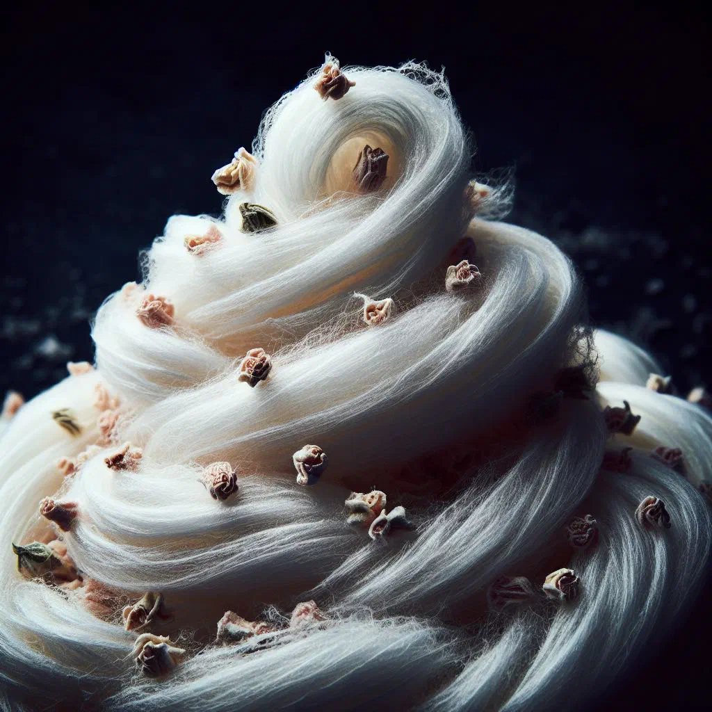 Fine strands of pale Persian pashmak candy floss on a plate