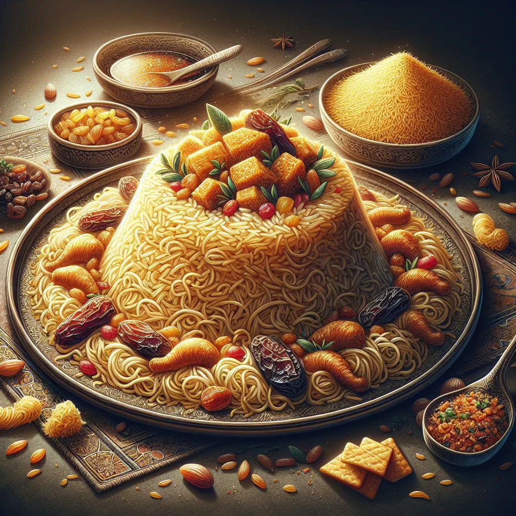 Reshteh polo Persian rice with reshteh noodles, saffron and fresh herbs