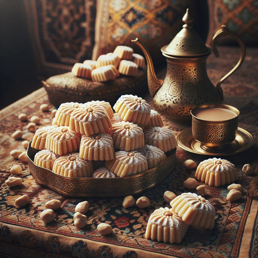 Clover-shaped Persian chickpea cookies dusted with pistachio