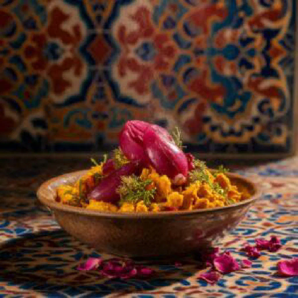 Jar of Persian sir torshi pickled vegetables in vinegar