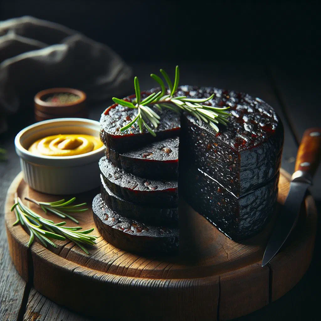 Crispy slices of Irish black pudding pan-fried with apple