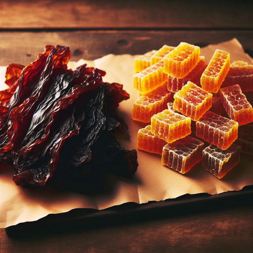 Dried dulse seaweed served alongside golden chunks of yellowman honeycomb