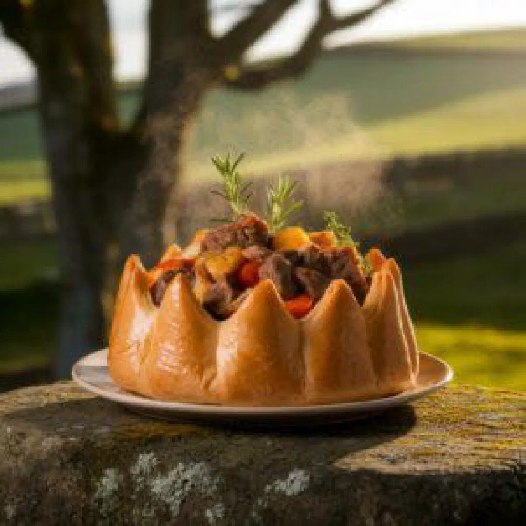 A rustic bowl of Irish goody with barley, vegetables and minced meat