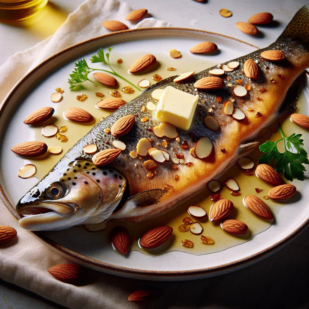 Pan-fried trout topped with toasted almond butter, lemon and parsley